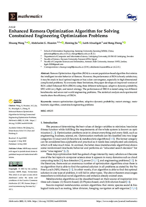 (PDF) Enhanced Remora Optimization Algorithm for Solving Constrained ...