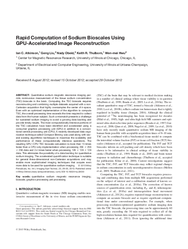 (PDF) Rapid computation of sodium bioscales using gpu‐accelerated image ...