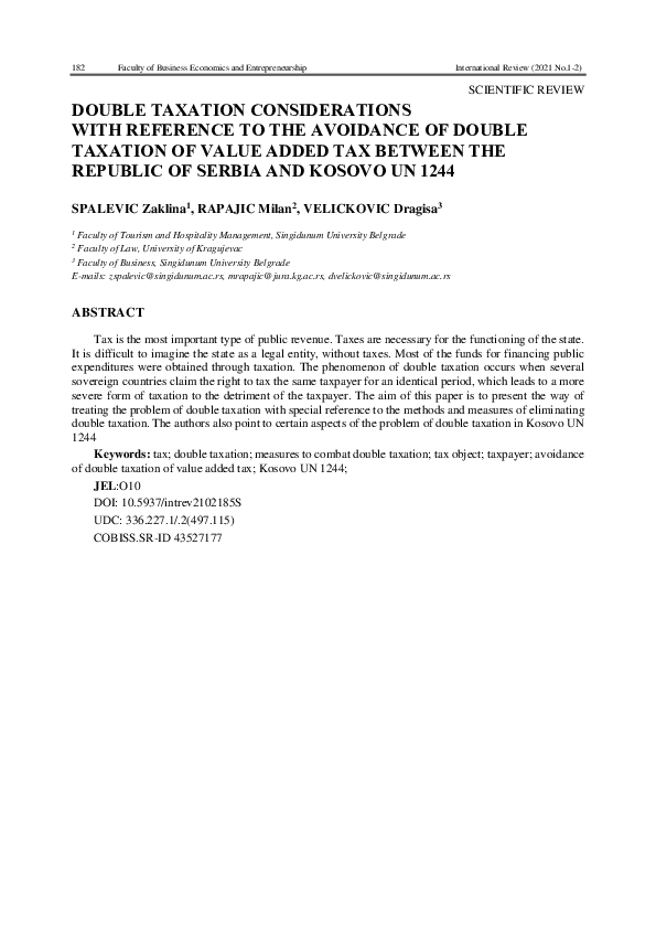 (PDF) Double taxation considerations with reference to the avoidance of ...
