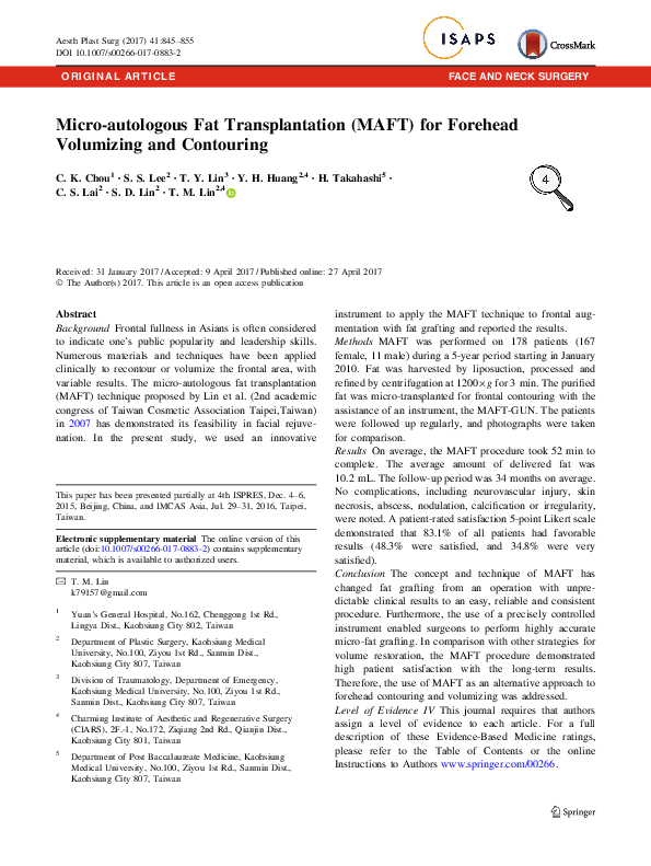 (PDF) Micro-autologous Fat Transplantation (MAFT) for Forehead ...