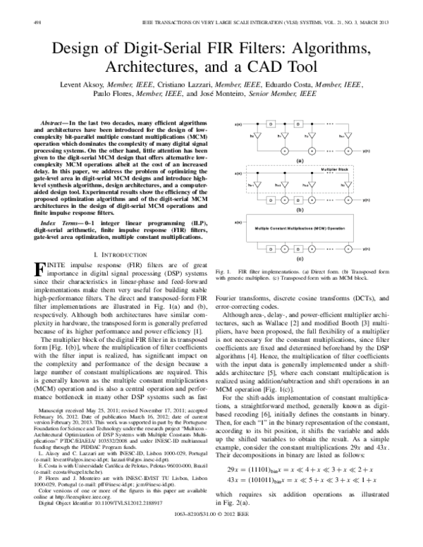 (PDF) Design of Digit-Serial FIR Filters: Algorithms, Architectures ...