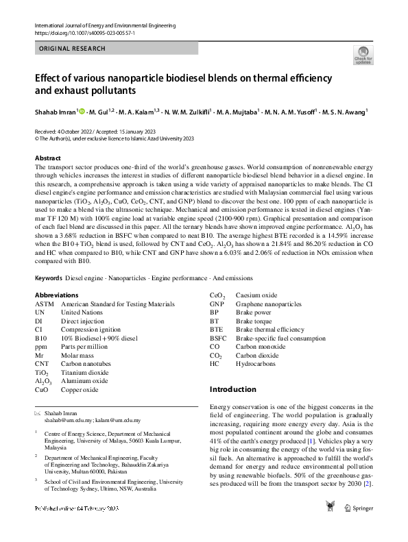 (PDF) Effect of various nanoparticle biodiesel blends on thermal ...