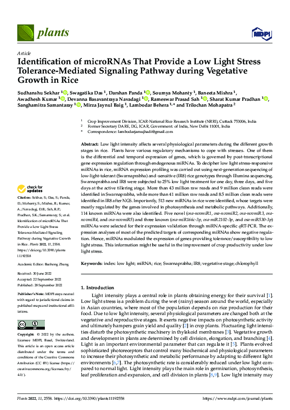 (PDF) Identification of microRNAs That Provide a Low Light Stress ...