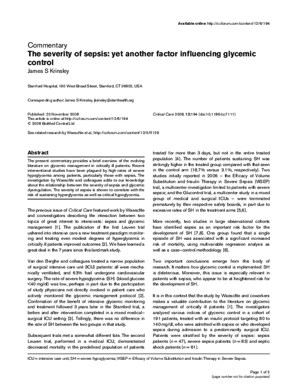 (PDF) The severity of sepsis: yet another factor influencing glycemic ...