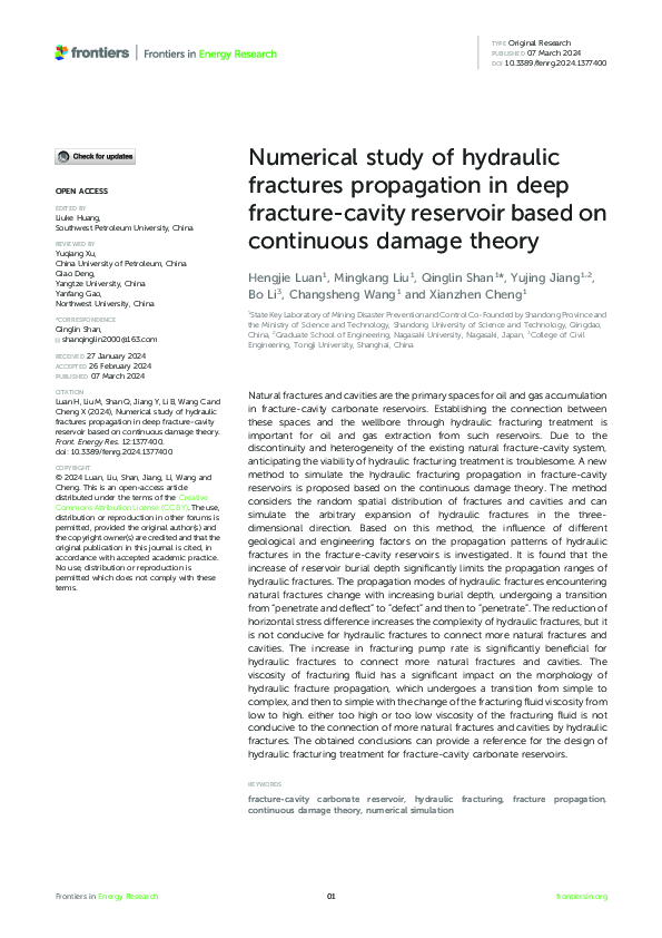 (PDF) Numerical study of hydraulic fractures propagation in deep ...