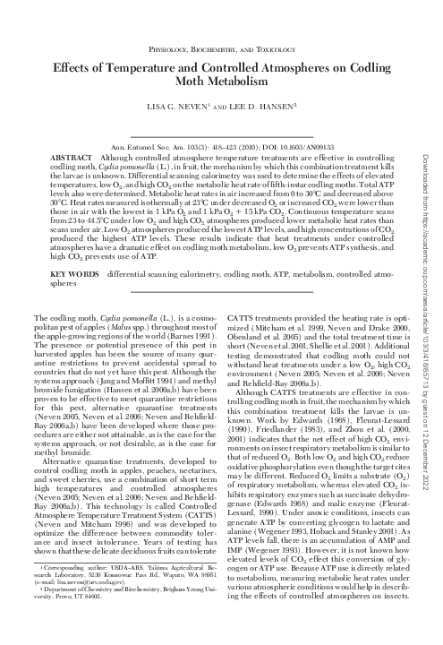 (PDF) Effects of Temperature and Controlled Atmospheres on Codling Moth ...