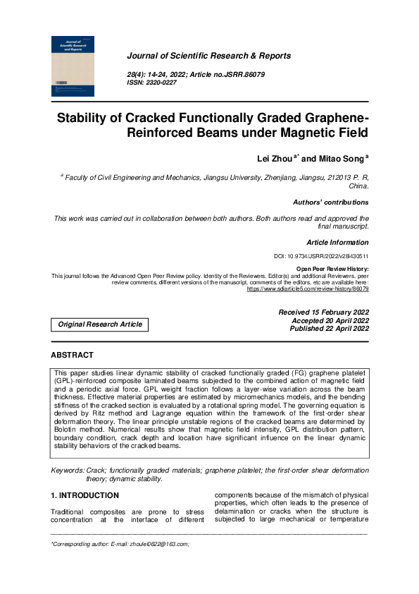 (PDF) Stability of Cracked Functionally Graded Graphene-Reinforced ...
