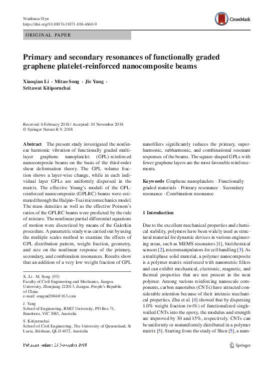 (PDF) Primary and secondary resonances of functionally graded graphene ...