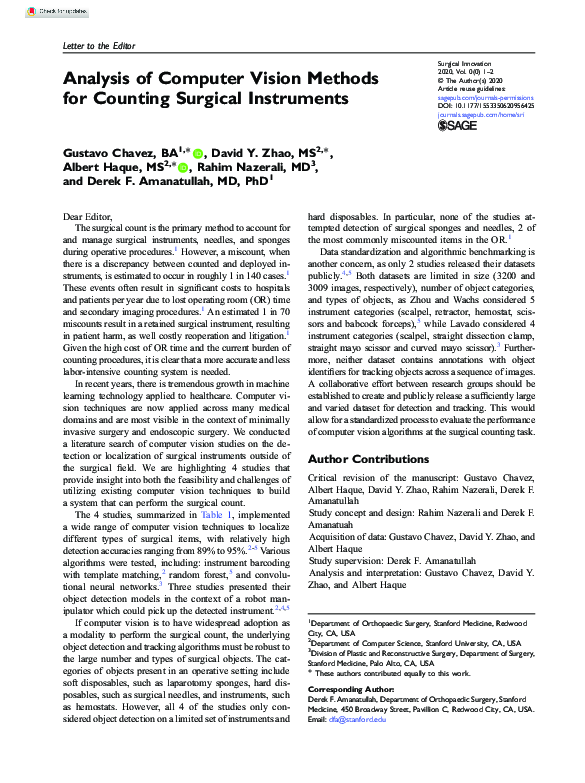 (PDF) Analysis of Computer Vision Methods for Counting Surgical Instruments