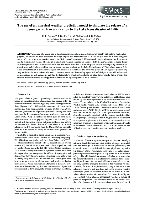 (PDF) The use of a numerical weather prediction model to simulate the ...