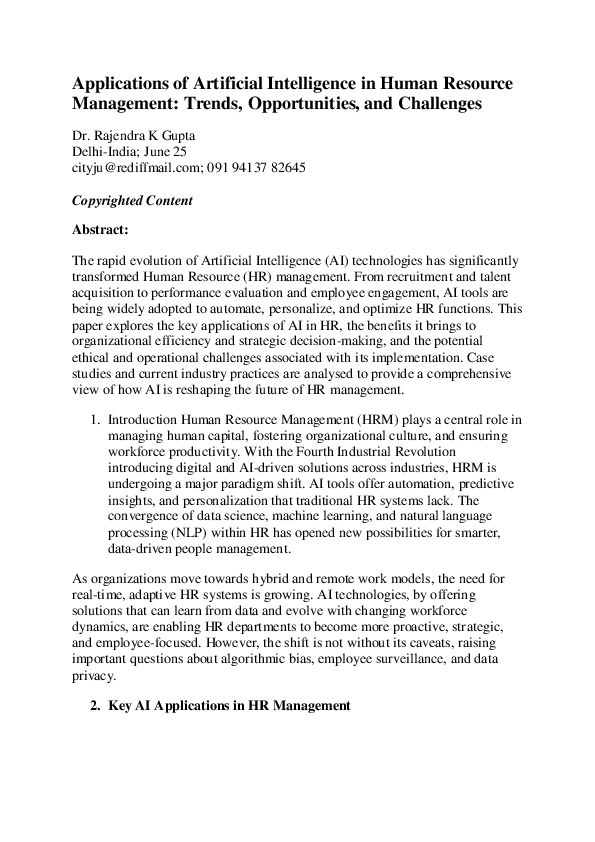 (PDF) Applications of Artificial Intelligence in Human Resource ...