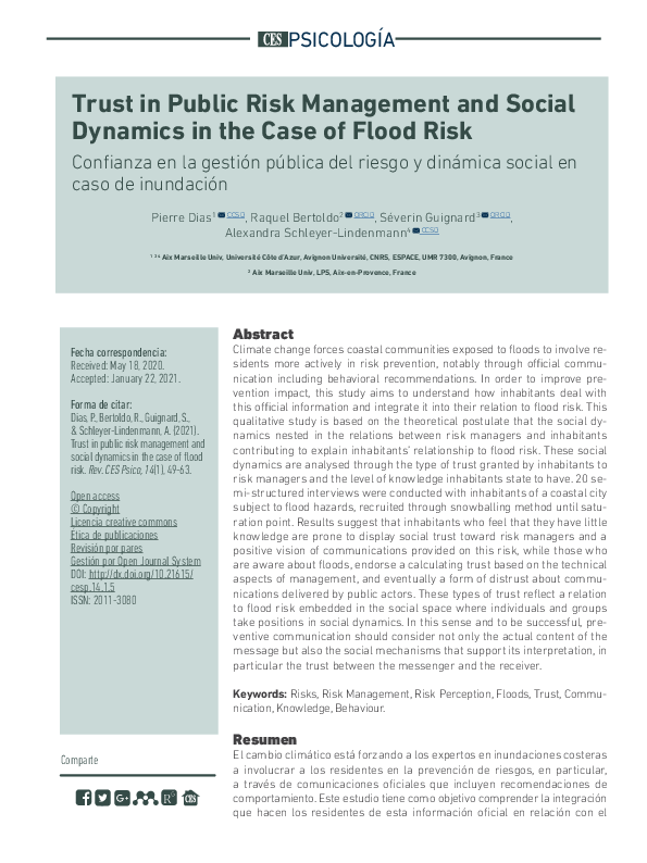 (PDF) Trust in Public Risk Management and Social Dynamics in the Case ...