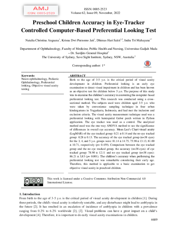 (PDF) Preschool Children Accuracy in Eye-Tracker Controlled Computer ...