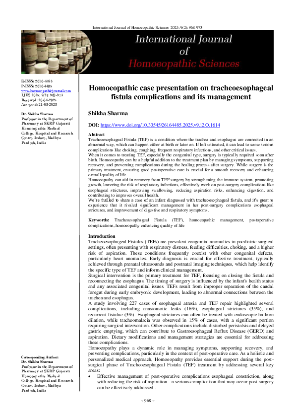 (PDF) Homoeopathic case presentation on tracheoesophageal fistula ...