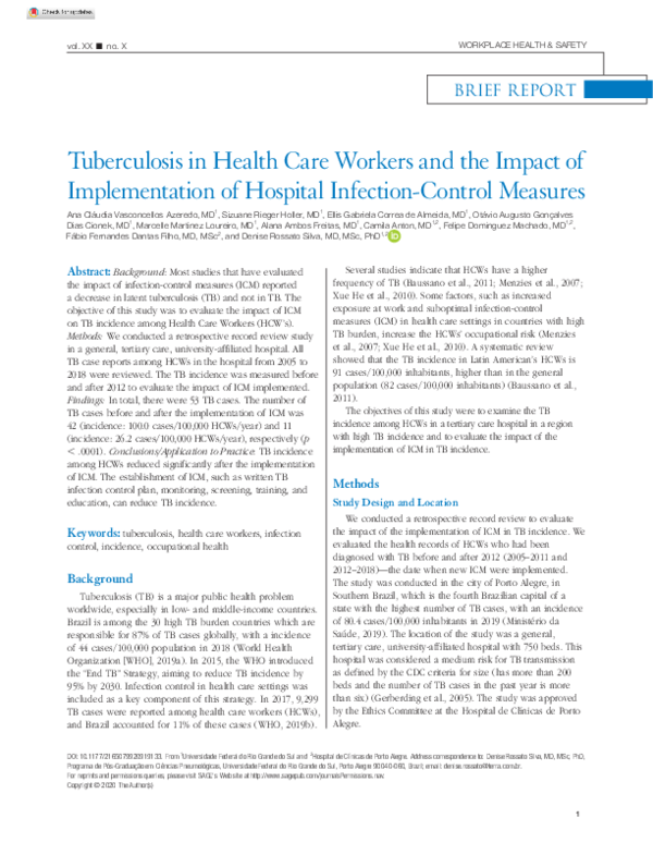 (PDF) Tuberculosis in Health Care Workers and the Impact of ...
