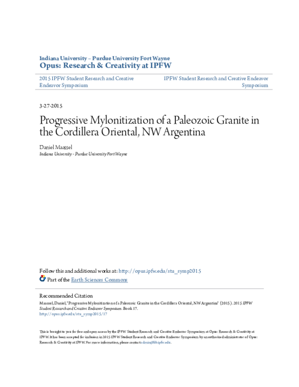 (PDF) Progressive Mylonitization of A Paleozoic Granite in The ...