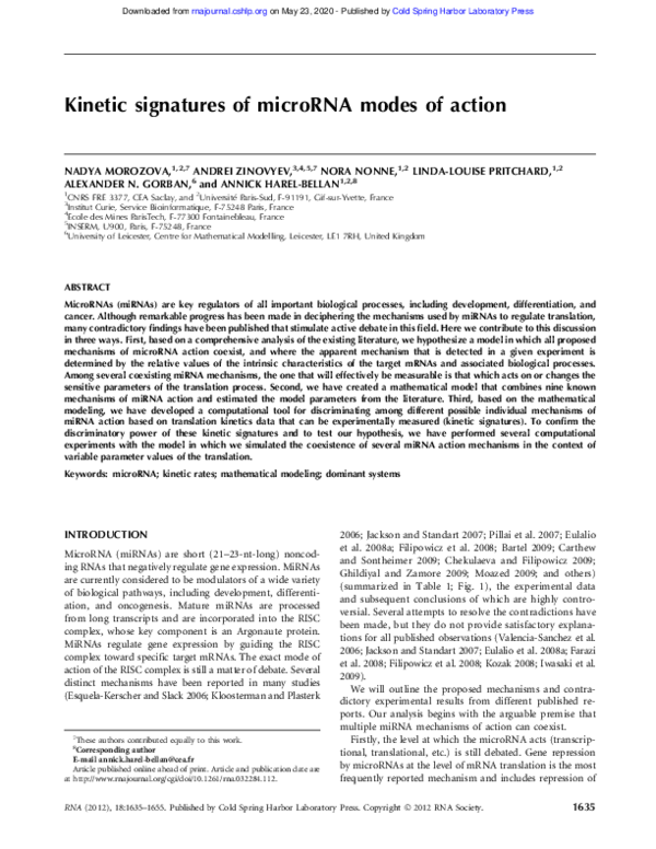 (PDF) Kinetic signatures of microRNA modes of action