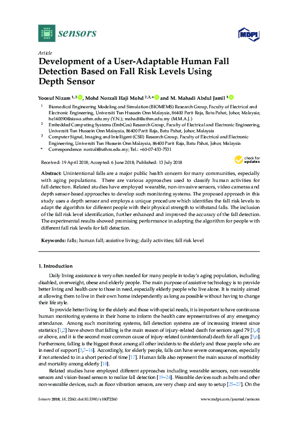 (PDF) Development of a User-Adaptable Human Fall Detection Based on ...
