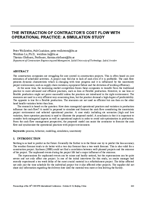 (PDF) The Interaction of Contractor’s Cost Flow with Operational ...