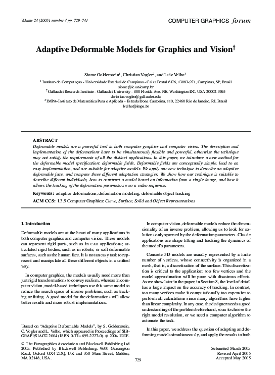 (PDF) Adaptive Deformable Models for Graphics and Vision+