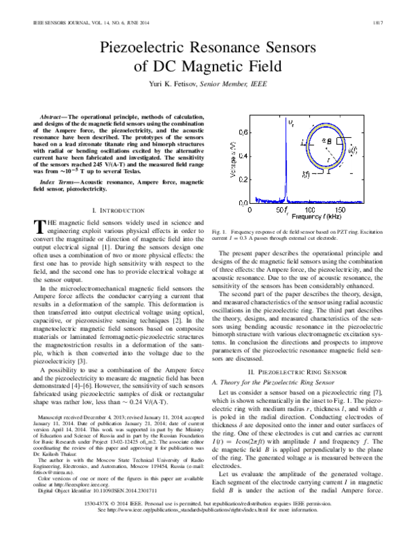 (PDF) Piezoelectric Resonance Sensors of DC Magnetic Field