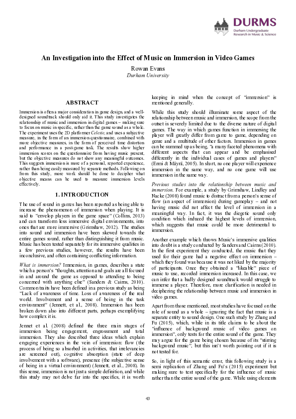 (PDF) An Investigation into the Effect of Music on Immersion in Video Games