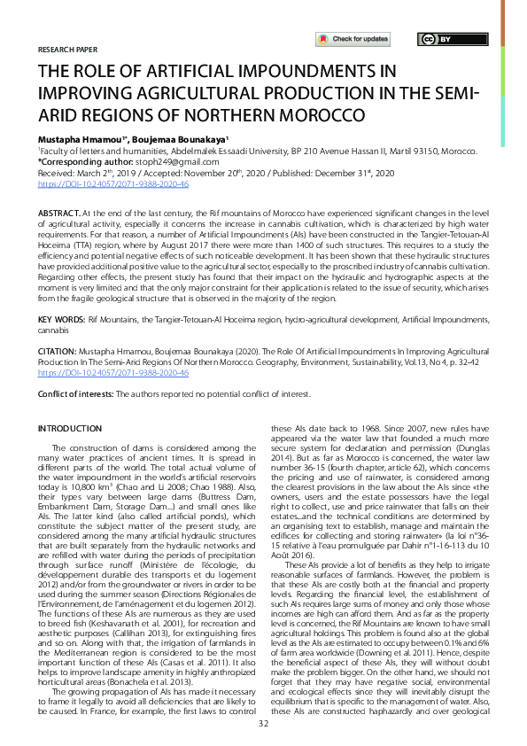 (PDF) The Role Of Artificial Impoundments In Improving Agricultural ...