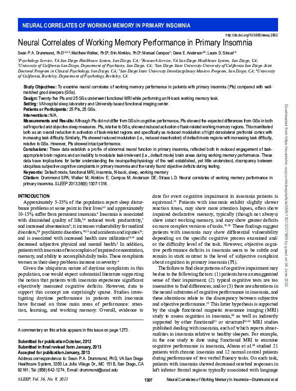 (PDF) Neural correlates of working memory performance in adolescents ...