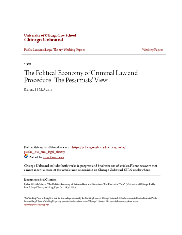 (PDF) The Political Economy of Criminal Law and Procedure: The ...