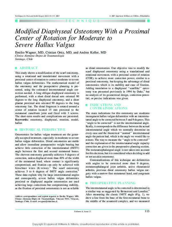 (PDF) Modified Diaphyseal Osteotomy With a Proximal Center of Rotation ...