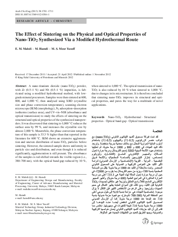 (PDF) The Effect of Sintering on the Physical and Optical Properties of ...