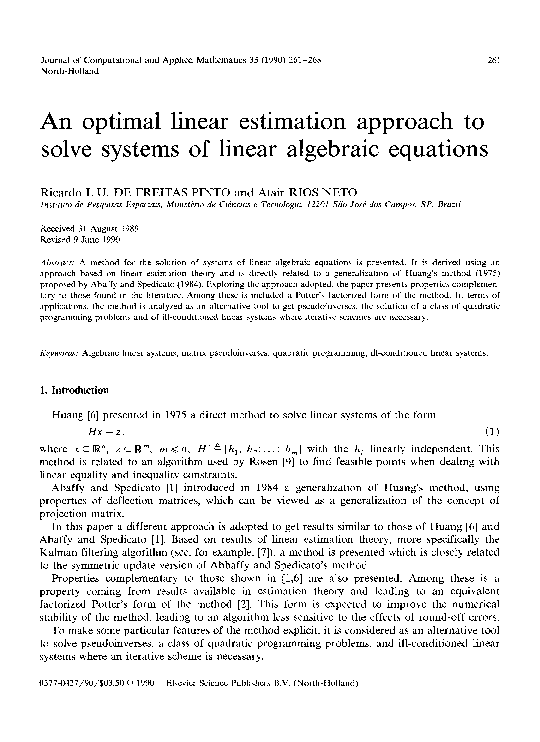 (PDF) An optimal linear estimation approach to solve systems of linear ...