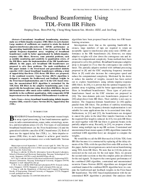 (PDF) Broadband Beamforming Using TDL-Form IIR Filters