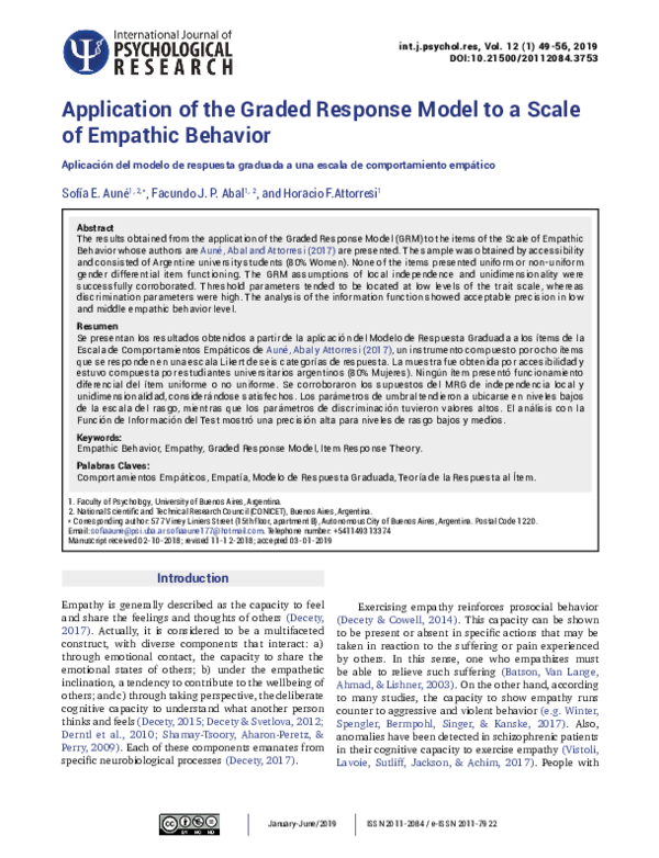 (PDF) Application of the Graded Response Model to a Scale of Empathic ...