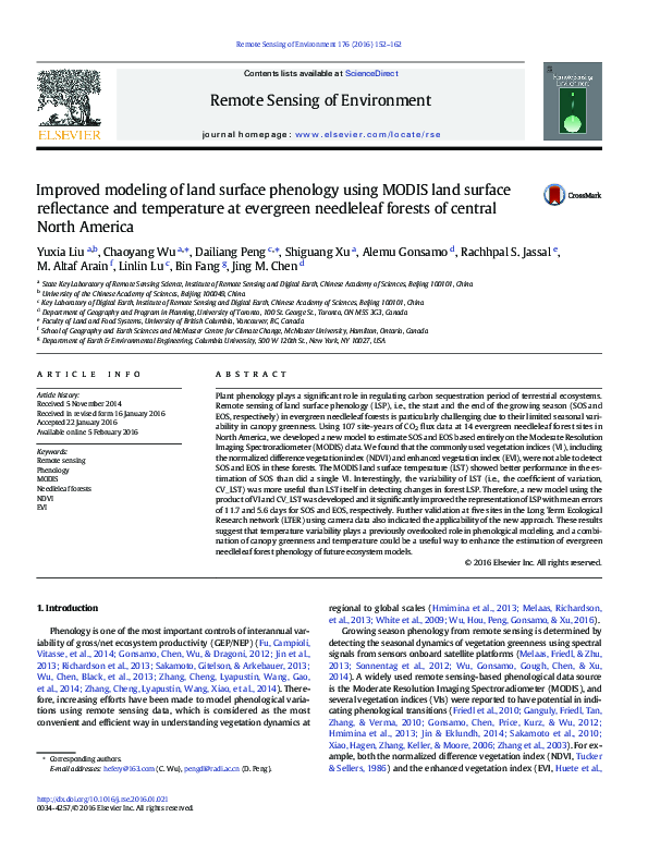 (PDF) Improved modeling of land surface phenology using MODIS land ...