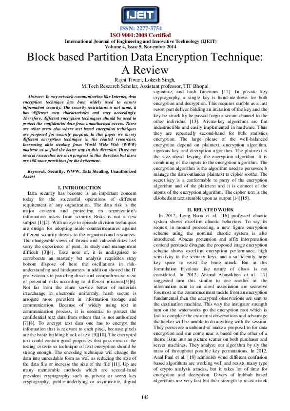 (PDF) Block based Partition Data Encryption Technique: A Review