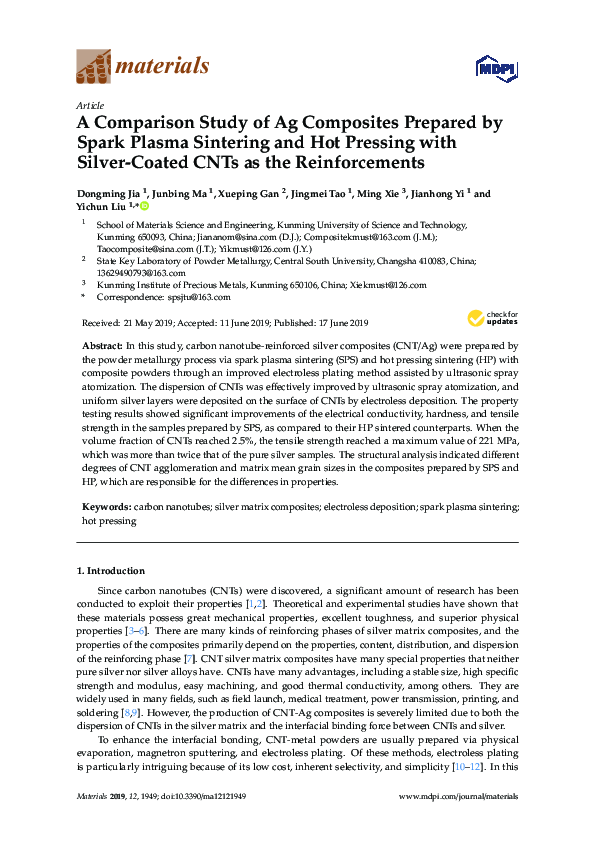 (PDF) A Comparison Study of Ag Composites Prepared by Spark Plasma ...