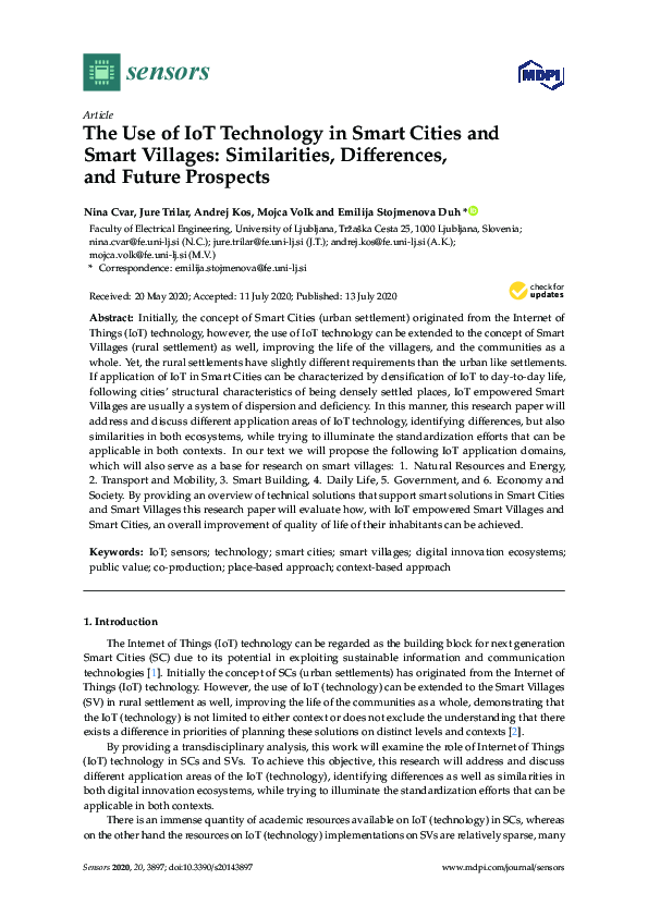 (PDF) The Use of IoT Technology in Smart Cities and Smart Villages ...