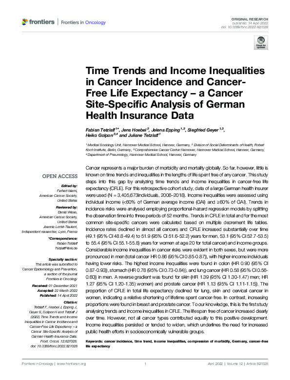 (PDF) Time Trends and Income Inequalities in Cancer Incidence and ...