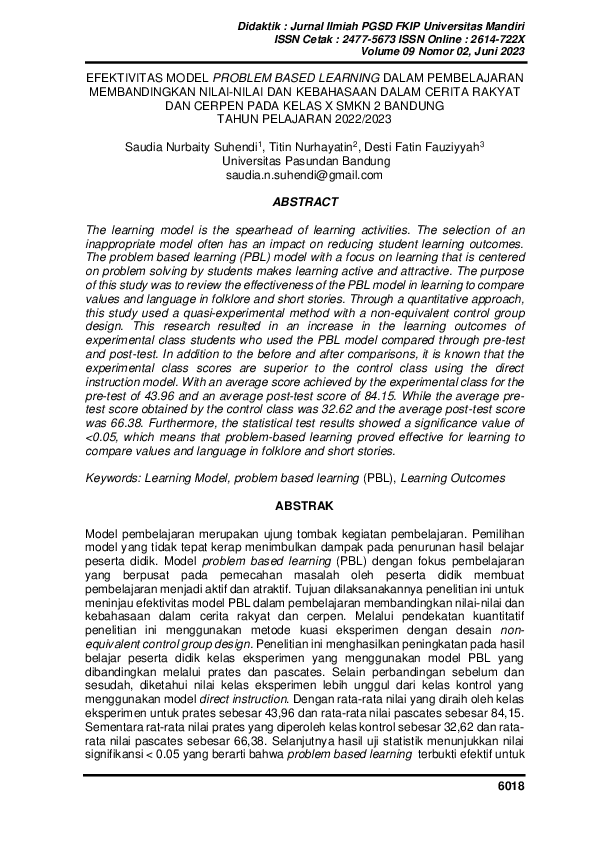 (PDF) Efektivitas Model Problem Based Learning Dalam Pembelajaran ...