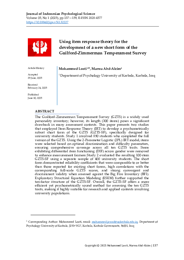 (PDF) Using item response theory for the development of a new short ...