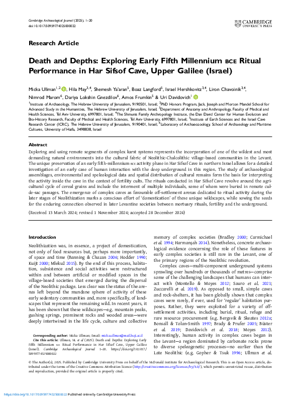 (PDF) Death and Depths: Exploring Early Fifth Millennium BCE Ritual ...