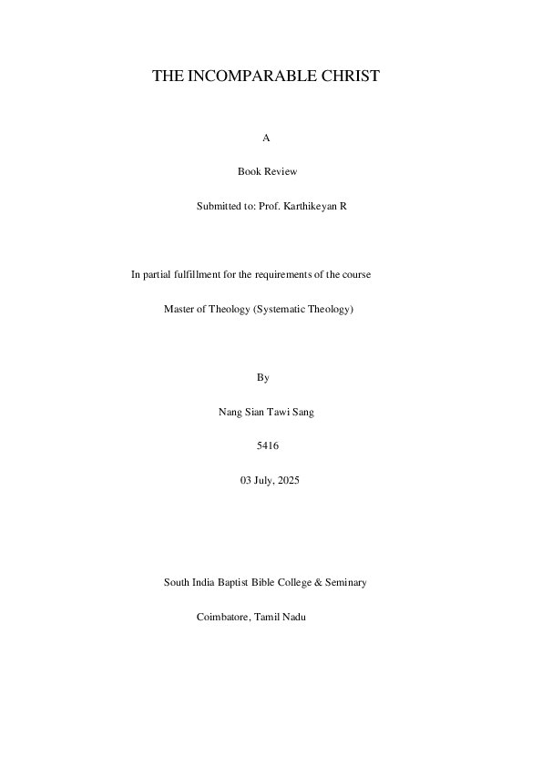 (PDF) THE INCOMPARABLE CHRIST A Book Review
