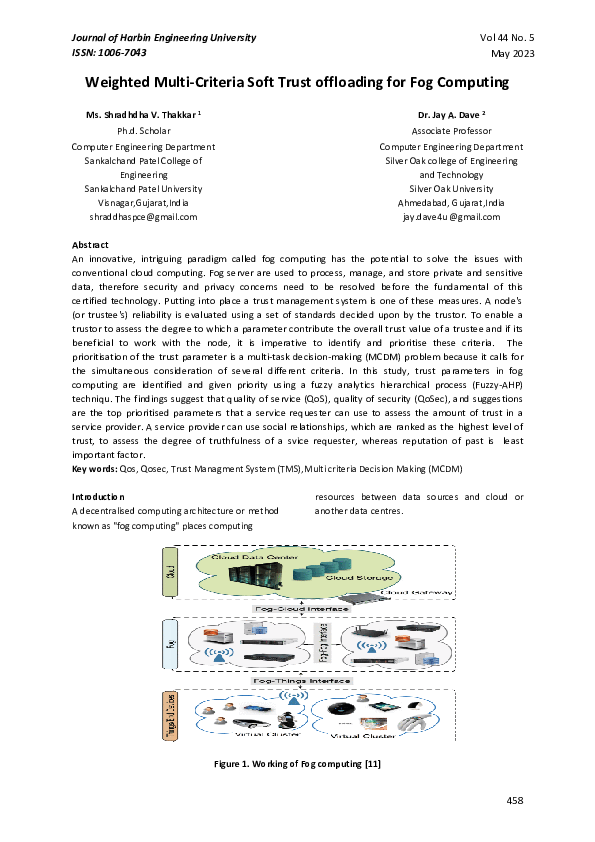 (PDF) Weighted Multi-Criteria Soft Trust offloading for Fog Computing