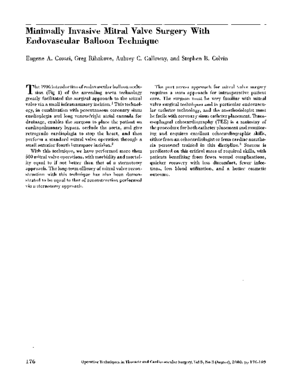 (PDF) Minimally Invasive Mitral Valve Surgery With Endovascular Balloon ...