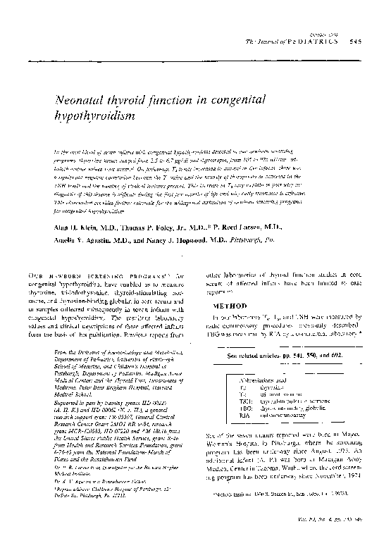 (PDF) Neonatal thyroid function in congenital hypothyroidism