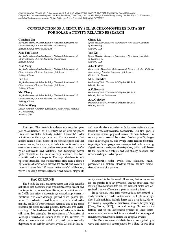 (PDF) Construction of a century solar chromosphere data set for solar ...