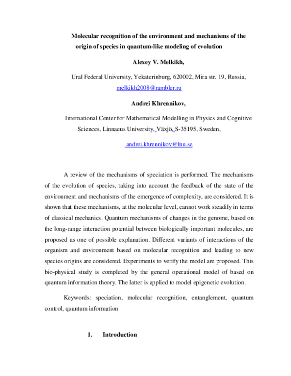(PDF) Molecular recognition of the environment and mechanisms of the ...
