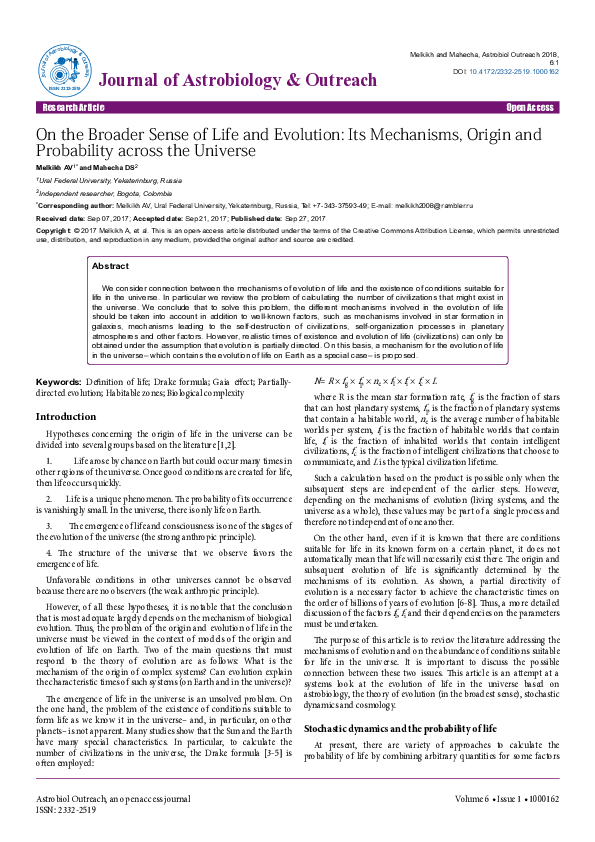 (PDF) On the Broader Sense of Life and Evolution: Its Mechanisms ...