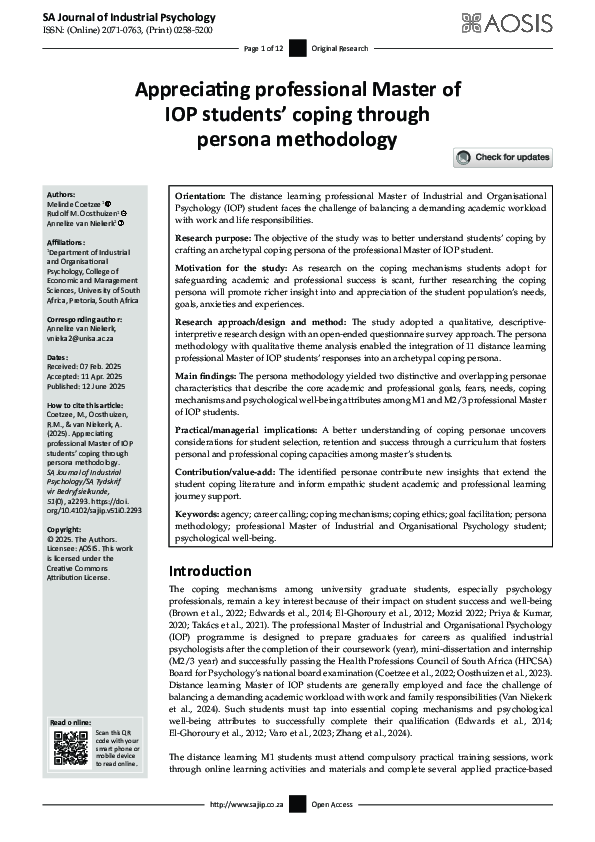 (PDF) Appreciating professional Master of IOP students’ coping through ...